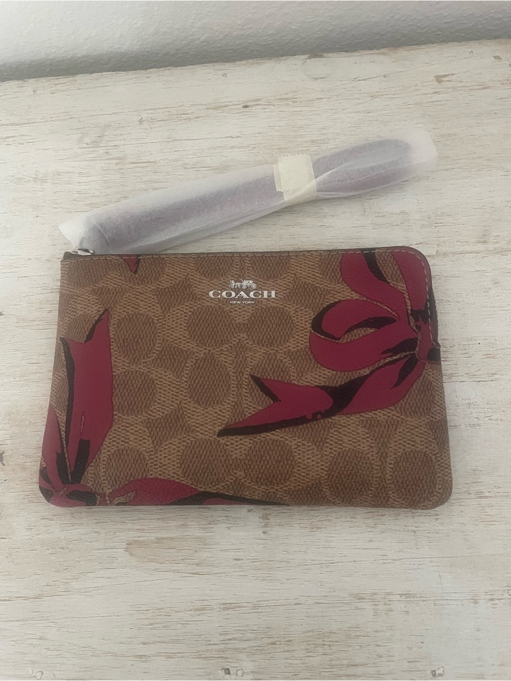 Coach Brown Signature Bow Zip Wristlet